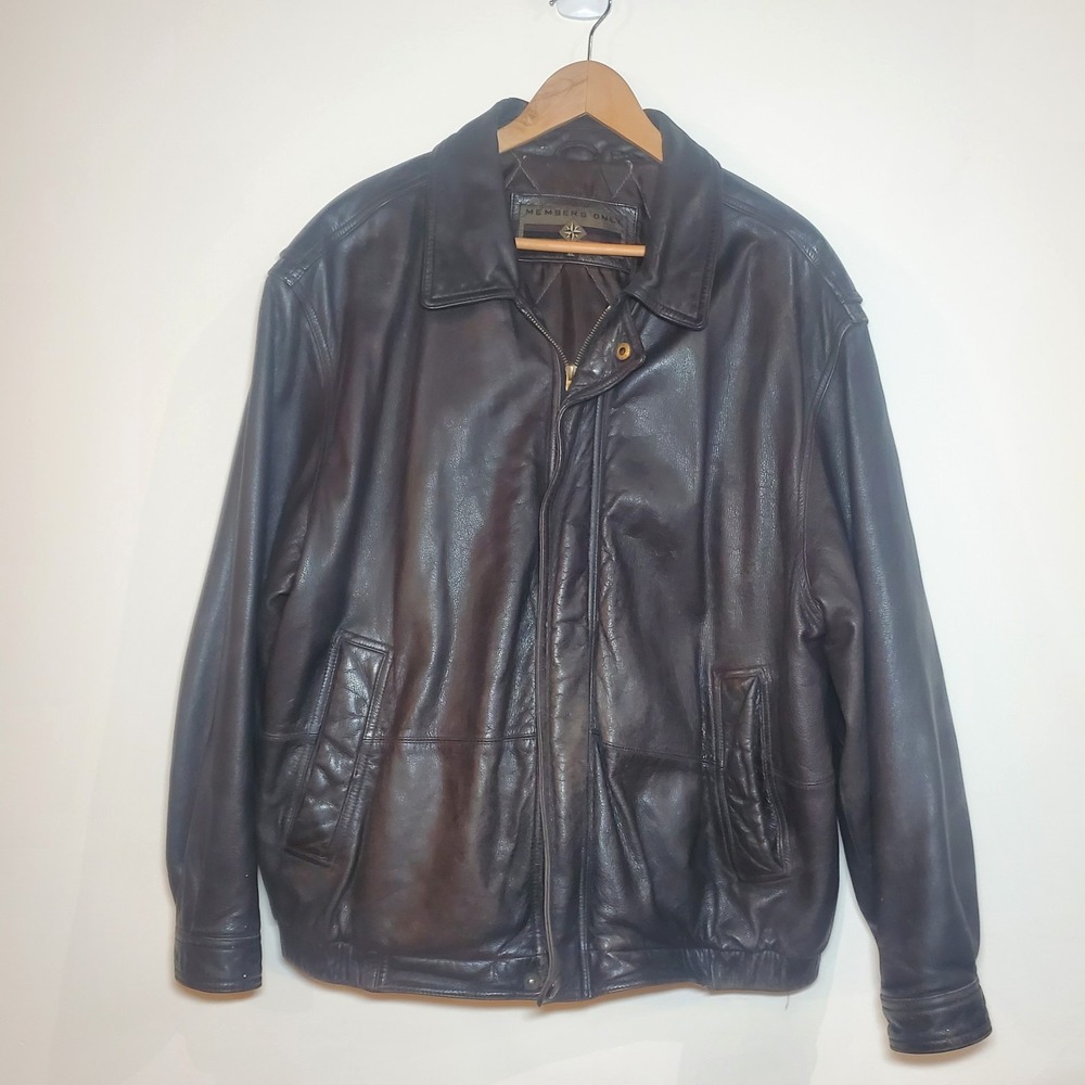 Members Only Black Brown Genuine Leather Jacket Bomber‎ Men Size XL